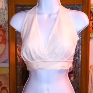 Vintage 80's, Sexy, White Stretchy, Halter Top with Deep "V" Neck🌺